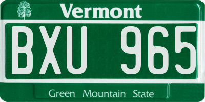 VT license plate BXU965