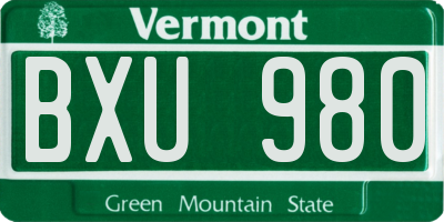 VT license plate BXU980
