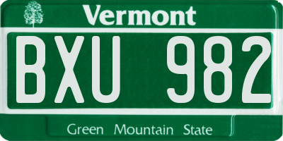 VT license plate BXU982