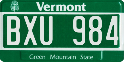 VT license plate BXU984