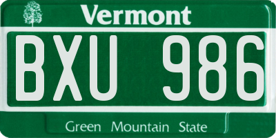 VT license plate BXU986
