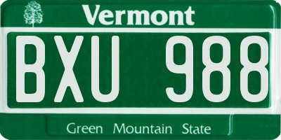 VT license plate BXU988