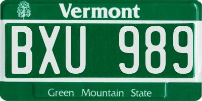 VT license plate BXU989