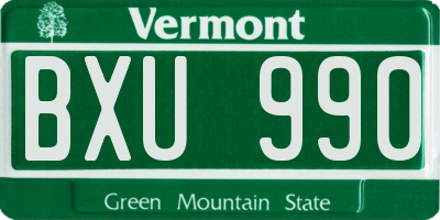 VT license plate BXU990