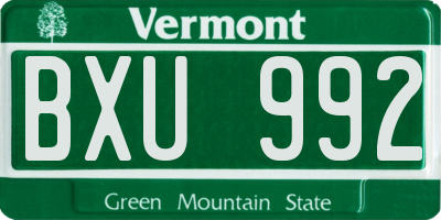 VT license plate BXU992