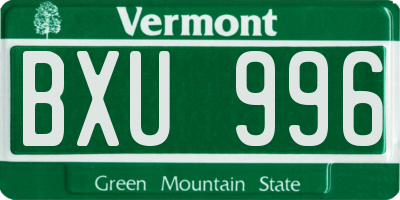 VT license plate BXU996
