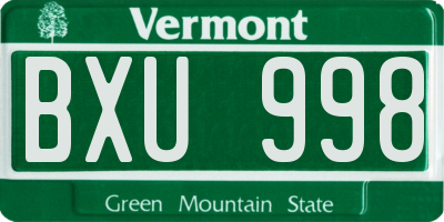 VT license plate BXU998