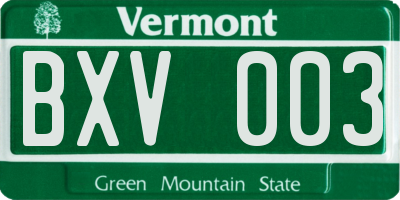 VT license plate BXV003