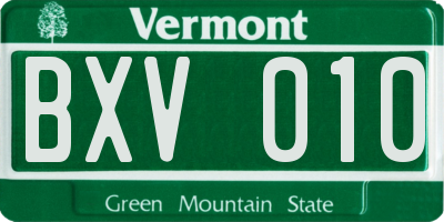 VT license plate BXV010