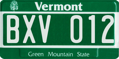 VT license plate BXV012