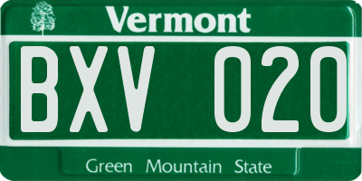 VT license plate BXV020