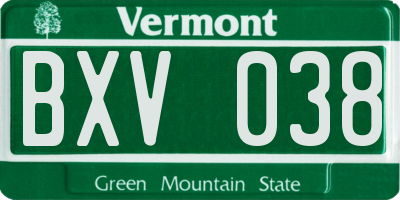VT license plate BXV038