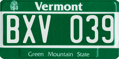 VT license plate BXV039