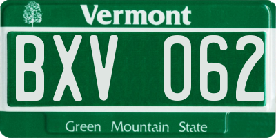 VT license plate BXV062