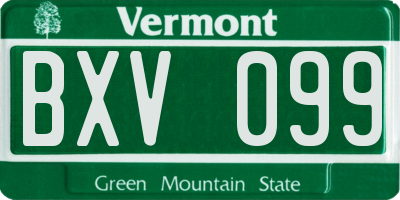 VT license plate BXV099