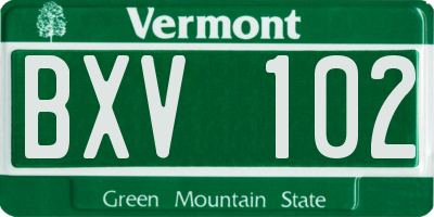 VT license plate BXV102