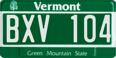 VT license plate BXV104