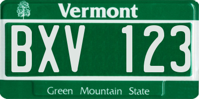 VT license plate BXV123