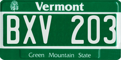 VT license plate BXV203
