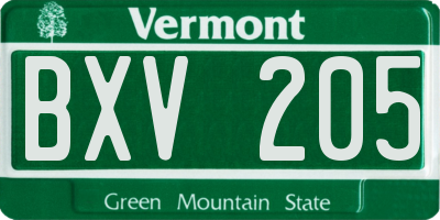 VT license plate BXV205