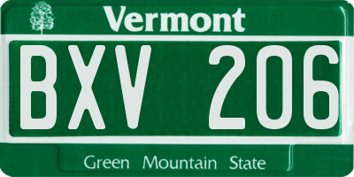 VT license plate BXV206