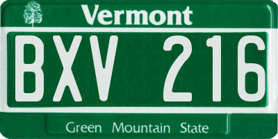VT license plate BXV216