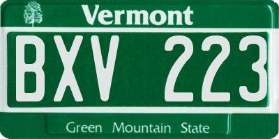VT license plate BXV223
