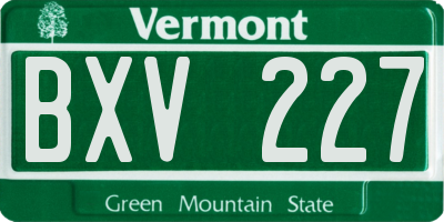 VT license plate BXV227