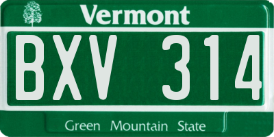 VT license plate BXV314