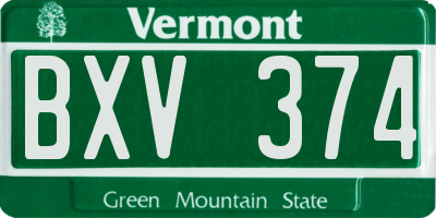 VT license plate BXV374