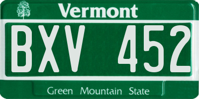 VT license plate BXV452