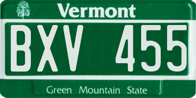 VT license plate BXV455
