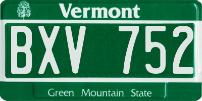 VT license plate BXV752