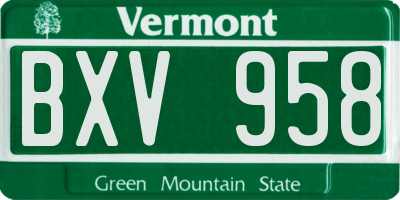 VT license plate BXV958