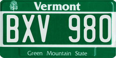 VT license plate BXV980
