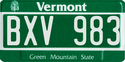 VT license plate BXV983