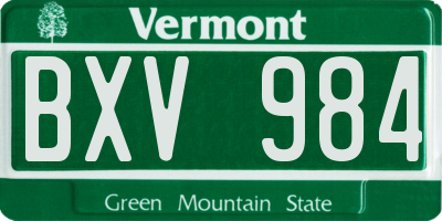 VT license plate BXV984