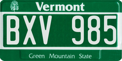 VT license plate BXV985