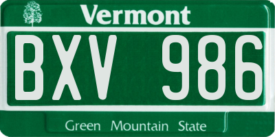 VT license plate BXV986