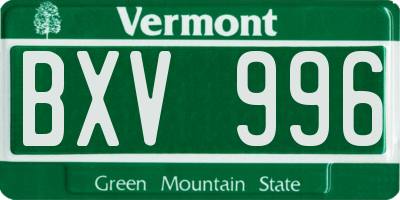 VT license plate BXV996