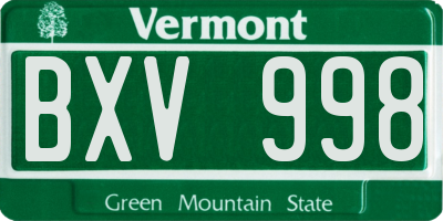 VT license plate BXV998