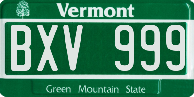 VT license plate BXV999