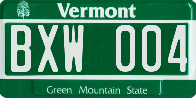VT license plate BXW004
