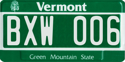 VT license plate BXW006