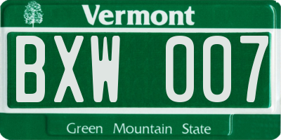 VT license plate BXW007