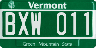 VT license plate BXW011