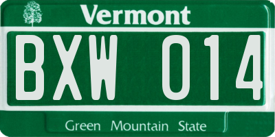 VT license plate BXW014