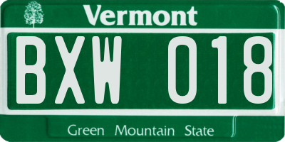 VT license plate BXW018