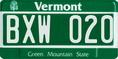 VT license plate BXW020