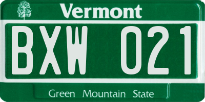 VT license plate BXW021